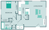 one bedroom one bathroom floor plan with fireplace
